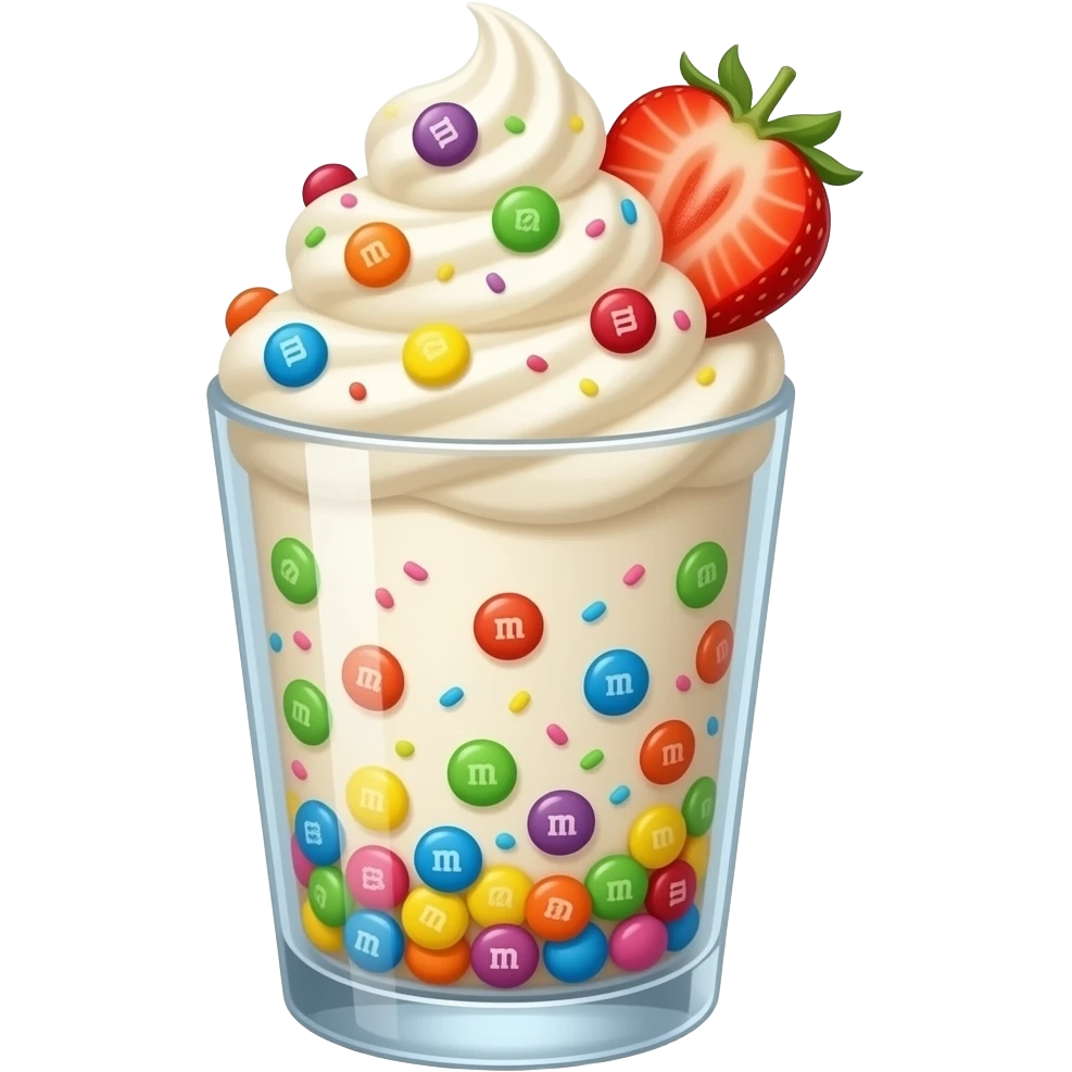 only cream with m&ms and strawberry in transparent glass emoji