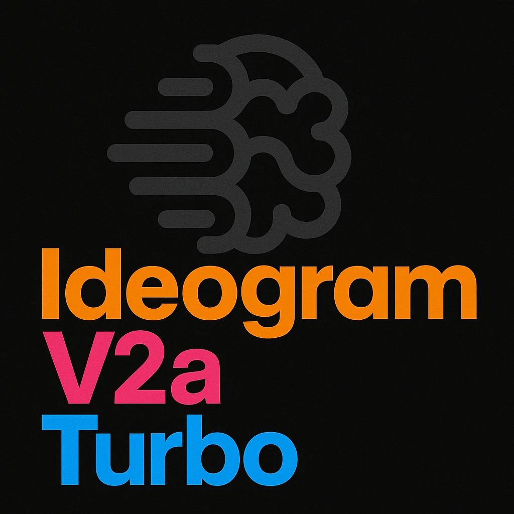make a non gradient solid but colorful text of "Ideogram V2a Turbo", black background, add this logo too, make it good art for this emoji