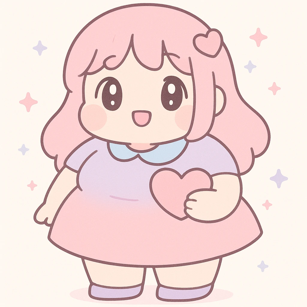 bbw anime girl with a heart-shaped accessory, soft pastel colors, anime style, cheerful expression emoji