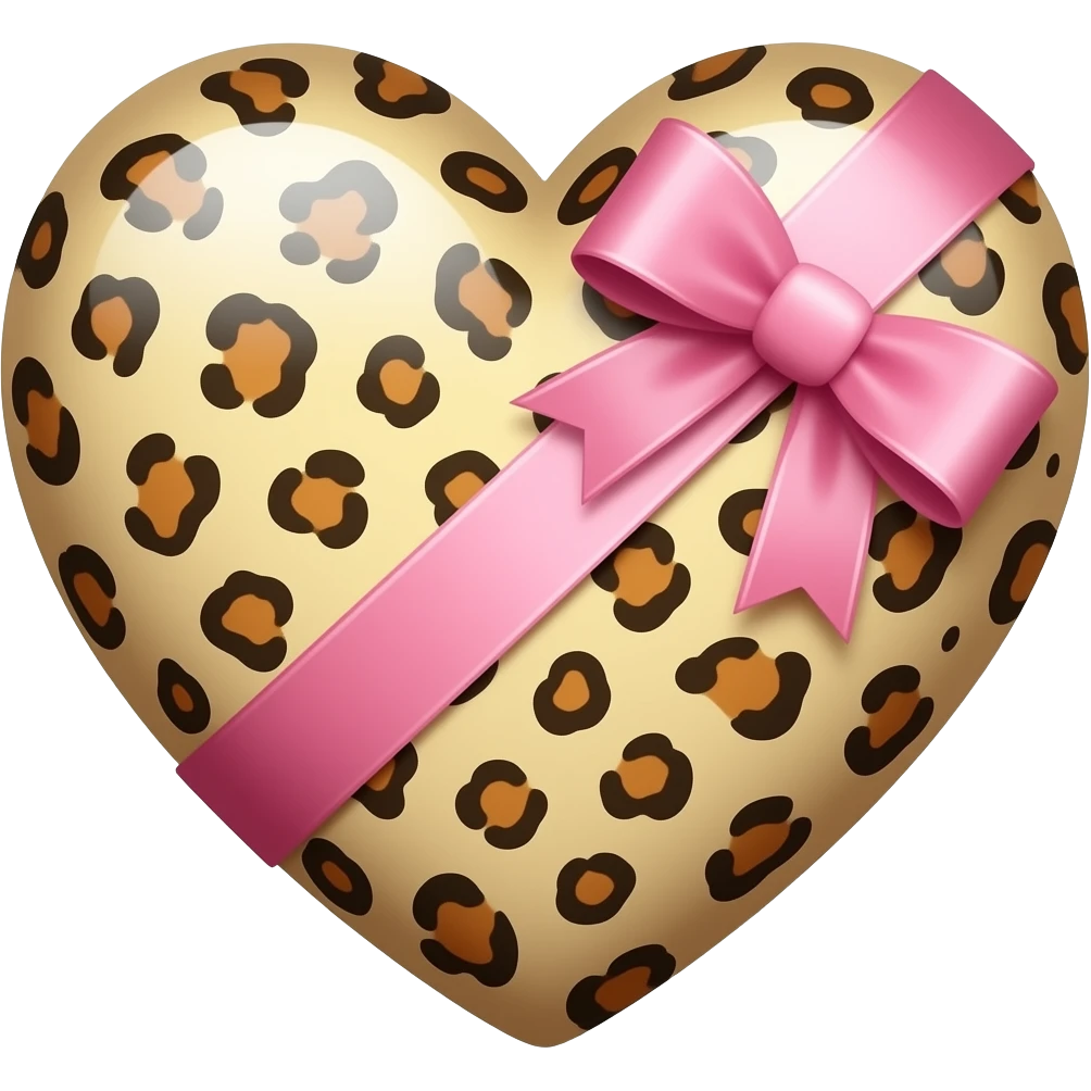Beige Leopard heart with a pink ribbon emoji