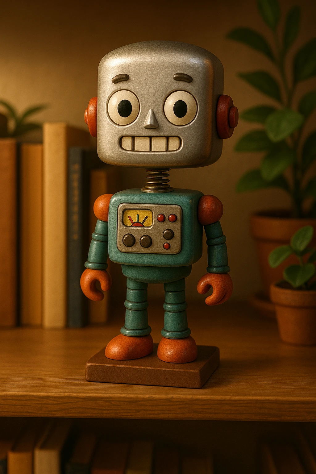 a classic robot bobblehead with antenna emoji