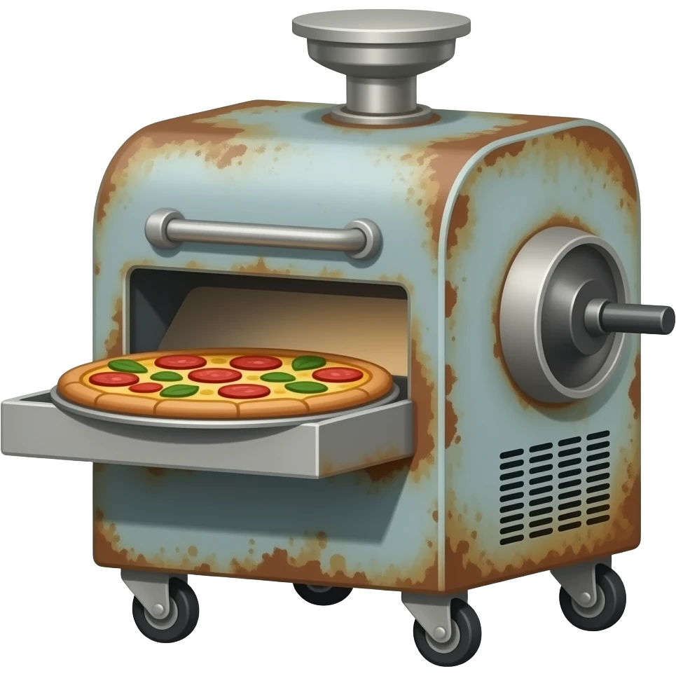 rusty pizza machine on wheels emoji