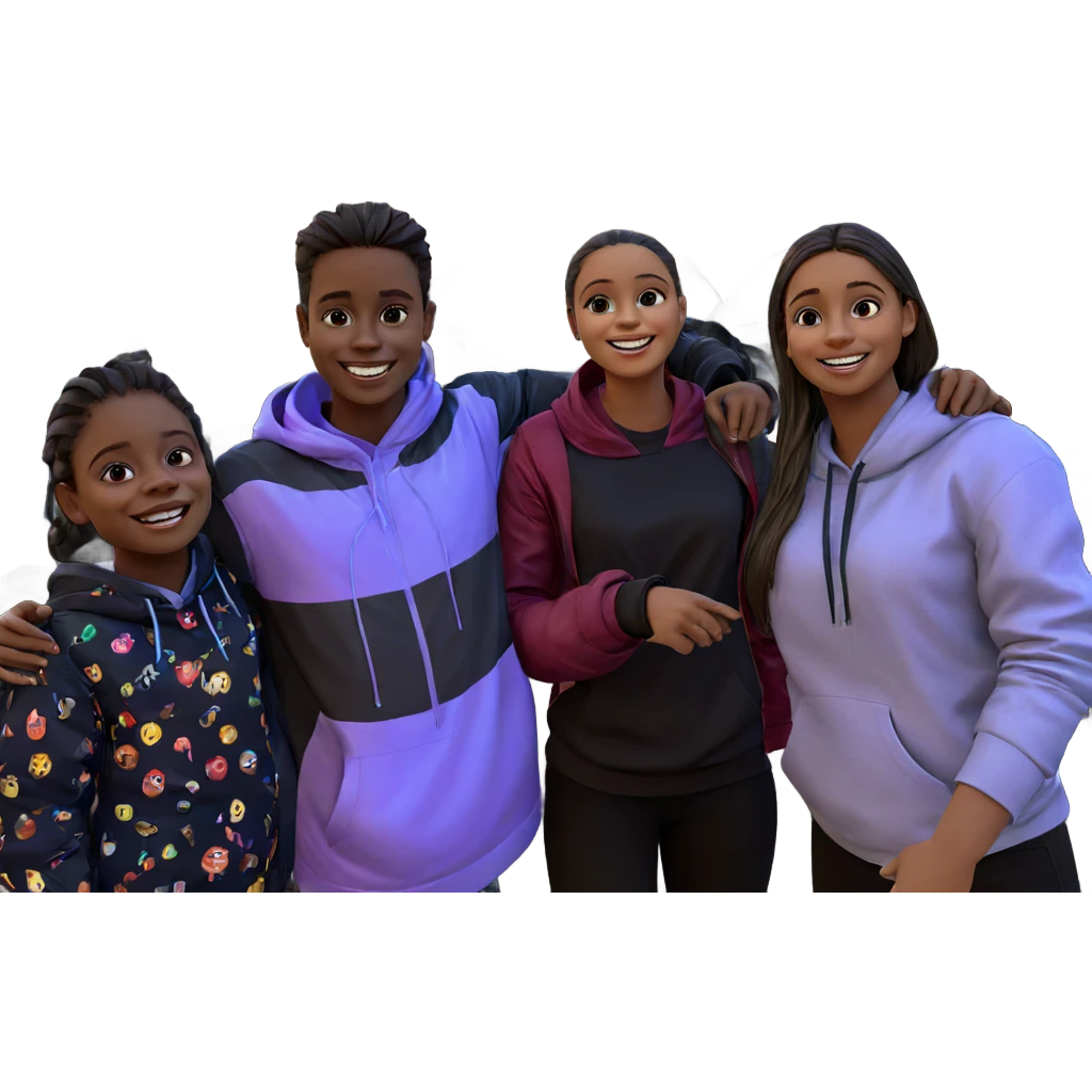 smiling girl with boys outdoors emoji