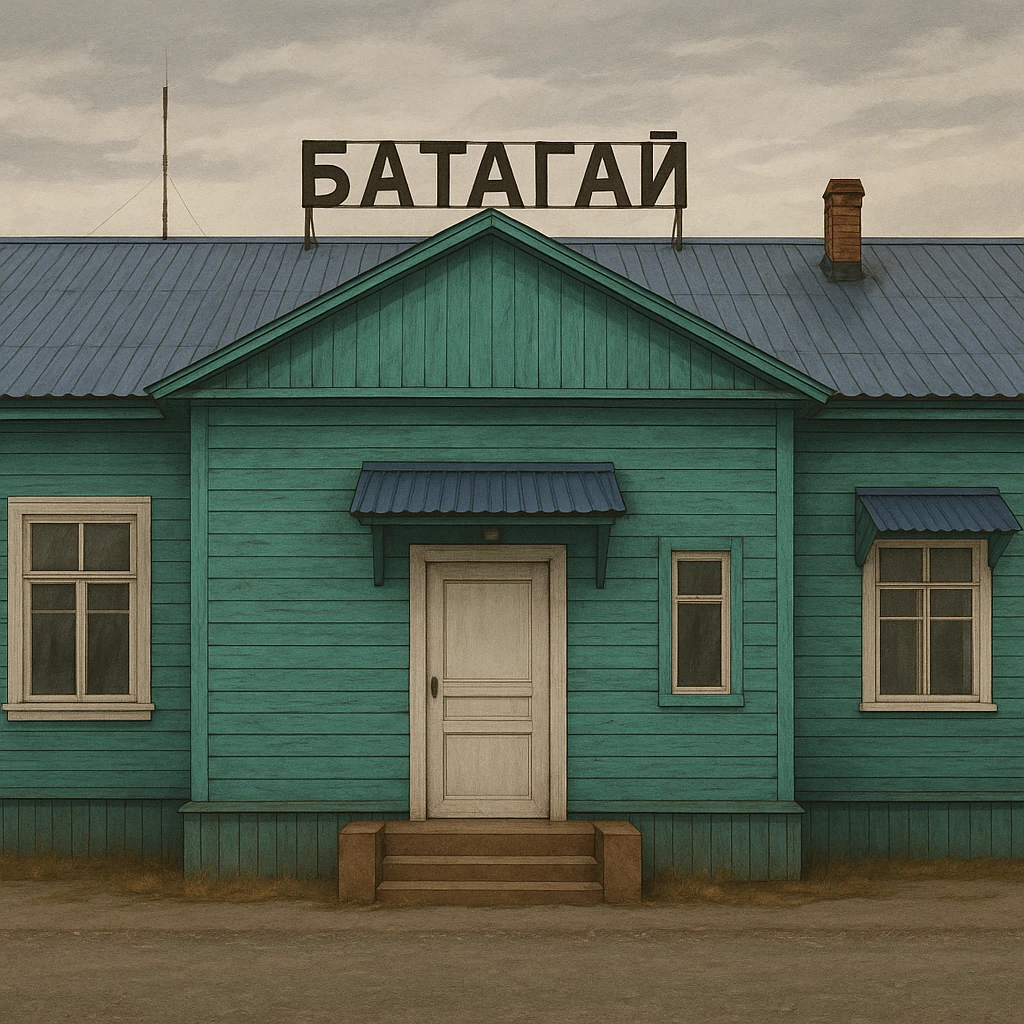 Используя эту стилистику, сгенерируй фотореалистичную картинку центральной части домика с надписью Батагай emoji