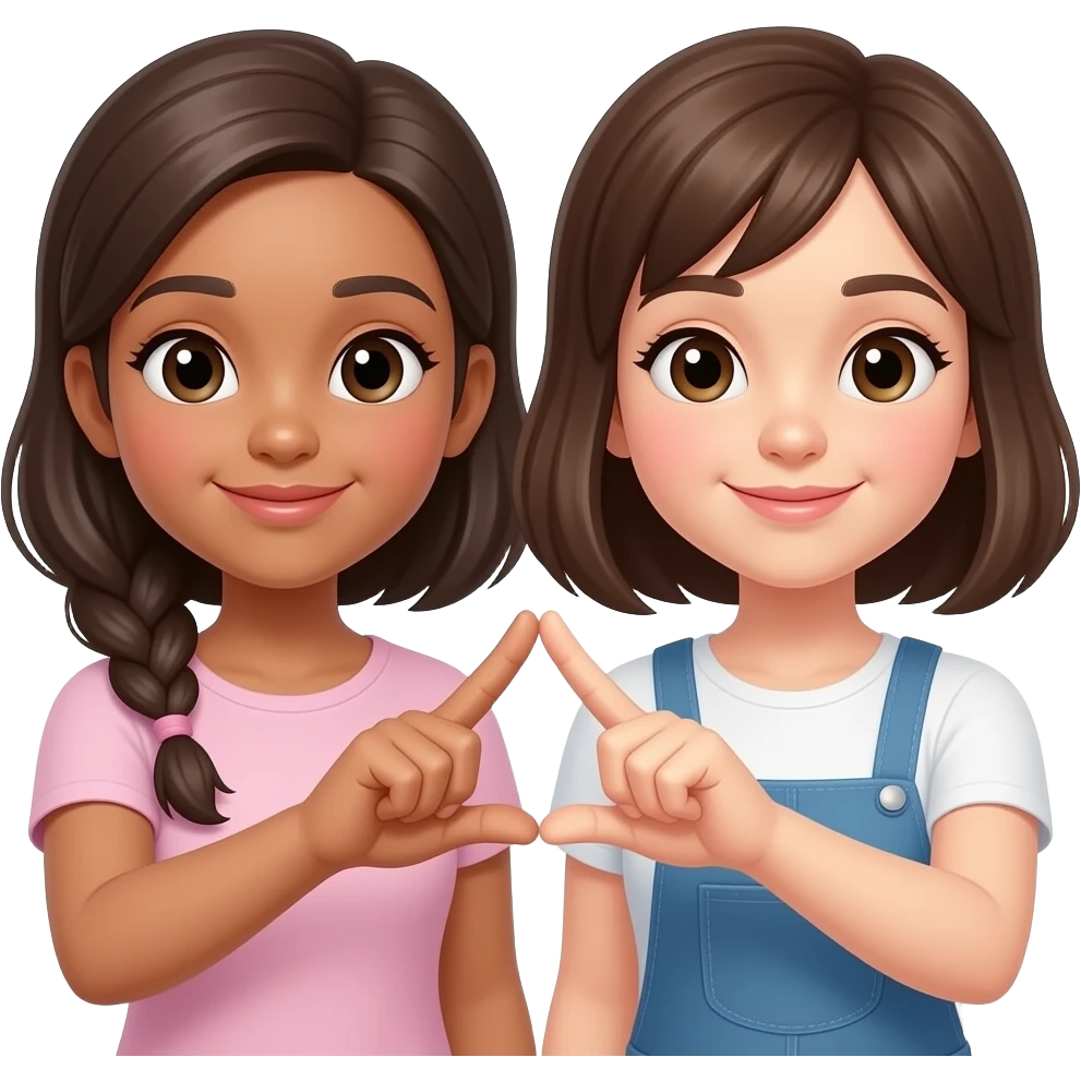 Two girls putting their fingers with each other to from scissors emoji