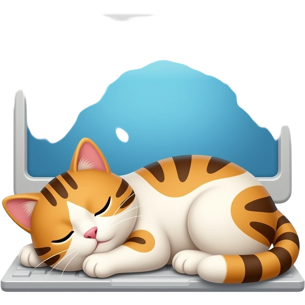 a cat is sleeping in front of a computer emoji