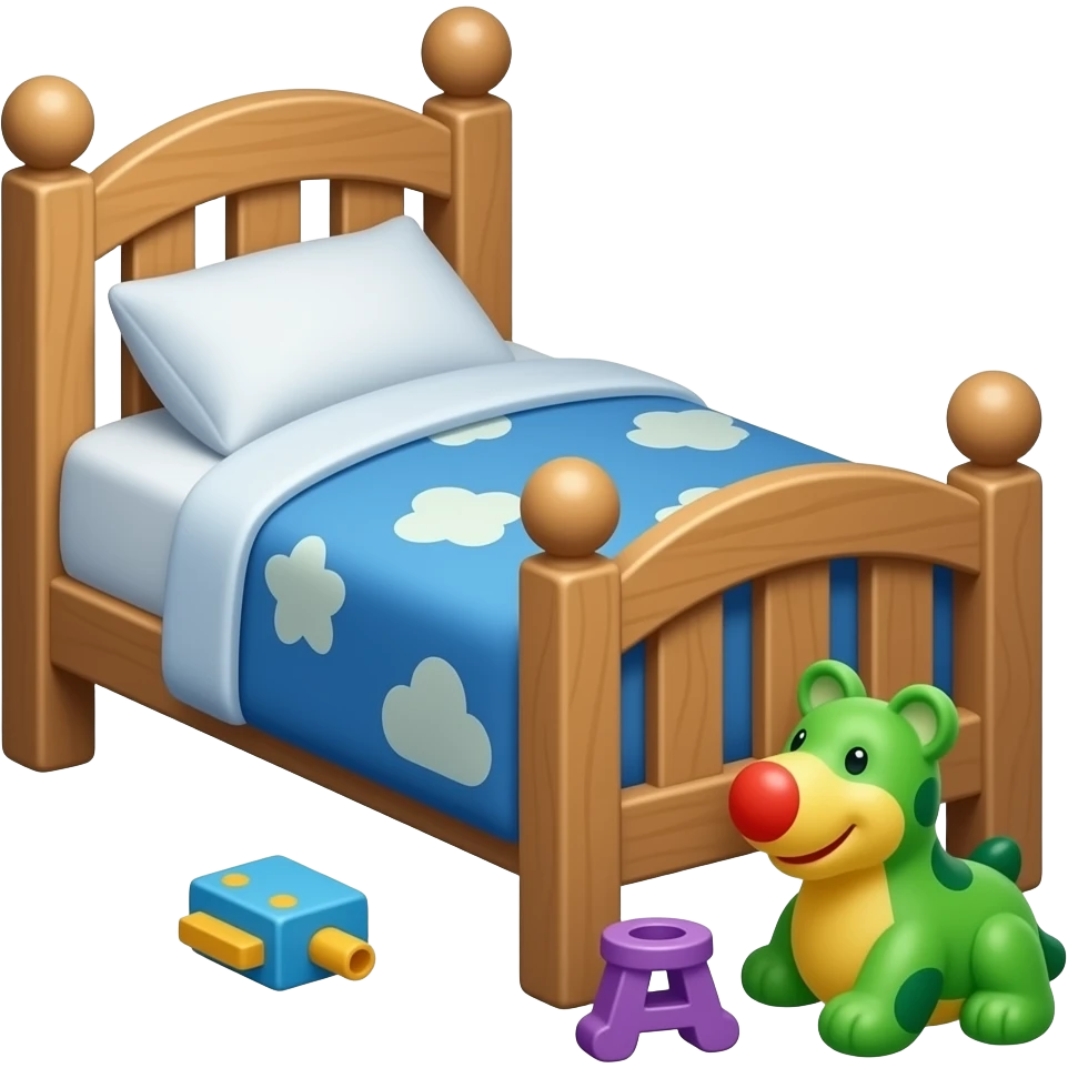 kids bed and toys white background emoji