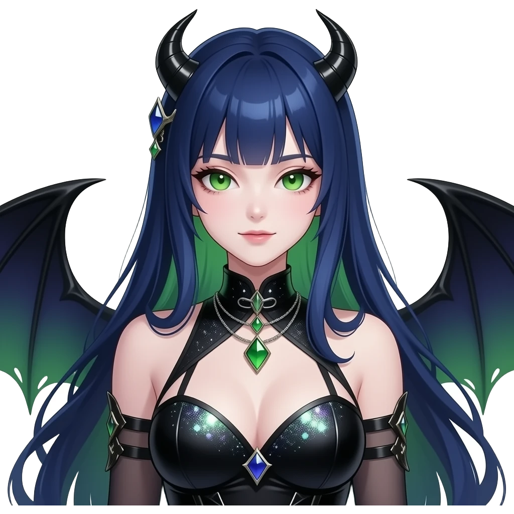 Beautiful dark-deep-abyss-midnight-blue abyssal gloomy dark edgy pretty sparkly shimmering glammed up dolled up ethereal Gorgeous Vampiric Edgy Anime Lady With Black grey green emoji