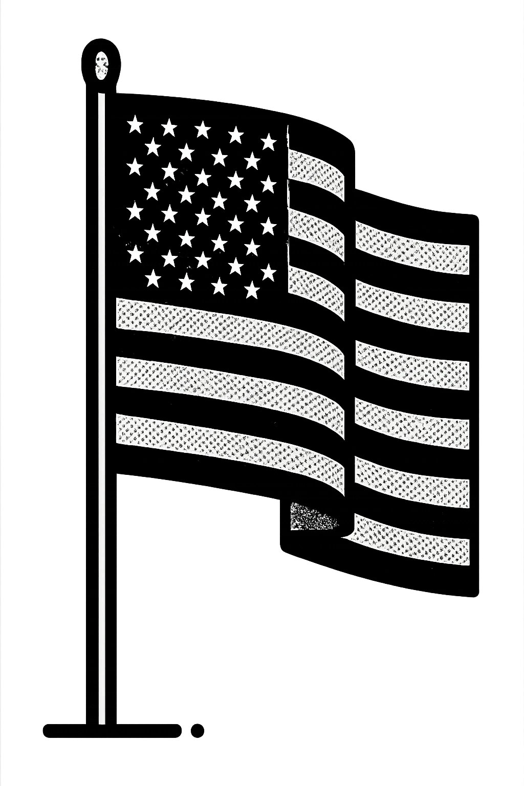 black and white American flag standing upright, minimalistic, bold contrast, no color, clean lines emoji