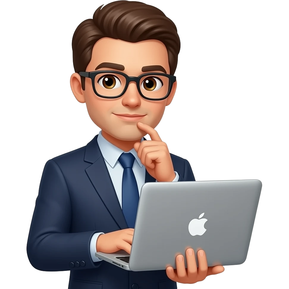 teacher thinking brown hair with a macbook emoji