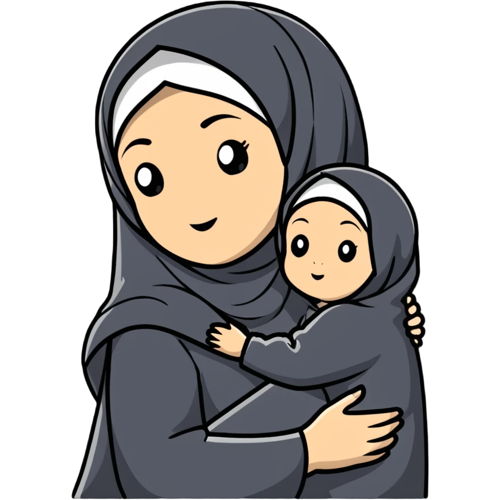 Mother in hijab hugging her child emoji