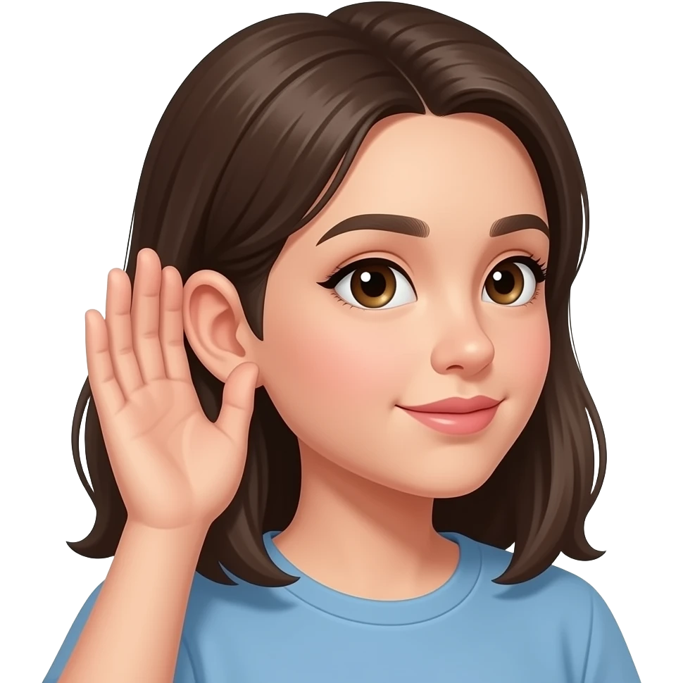 girl listening, half side view, her hand placed next to her ear (not covering it), palm slightly cupped and facing the ear as if to hear better emoji