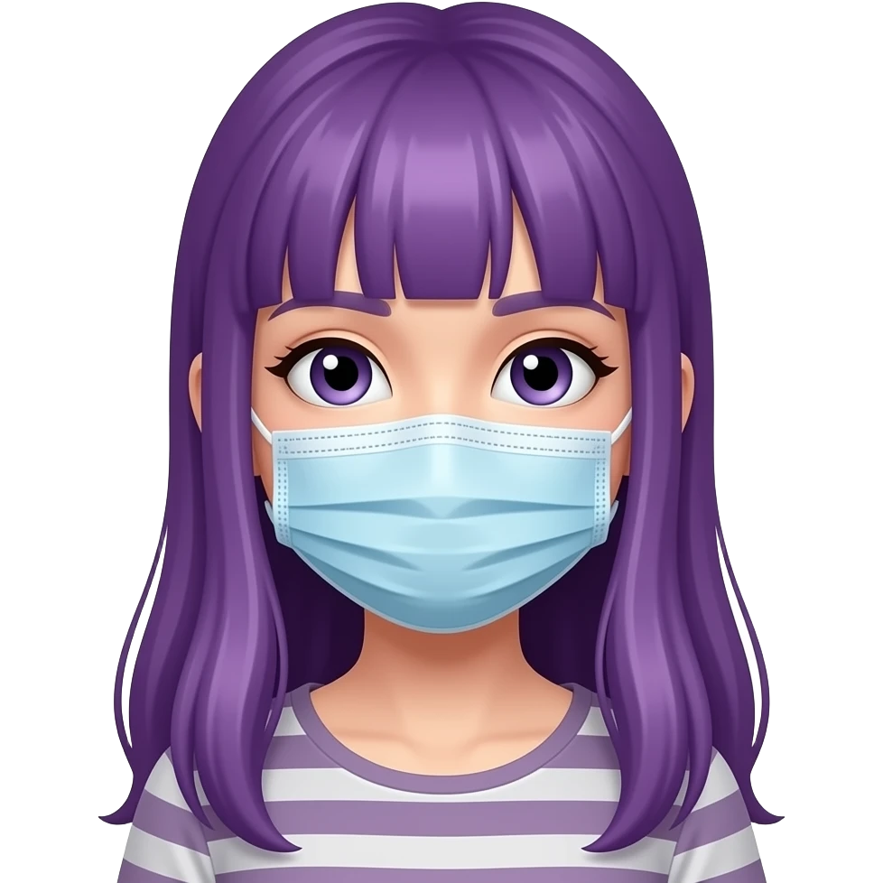 GIRL WITH LONG PURPLE HAIR WITH A MASK MAN emoji