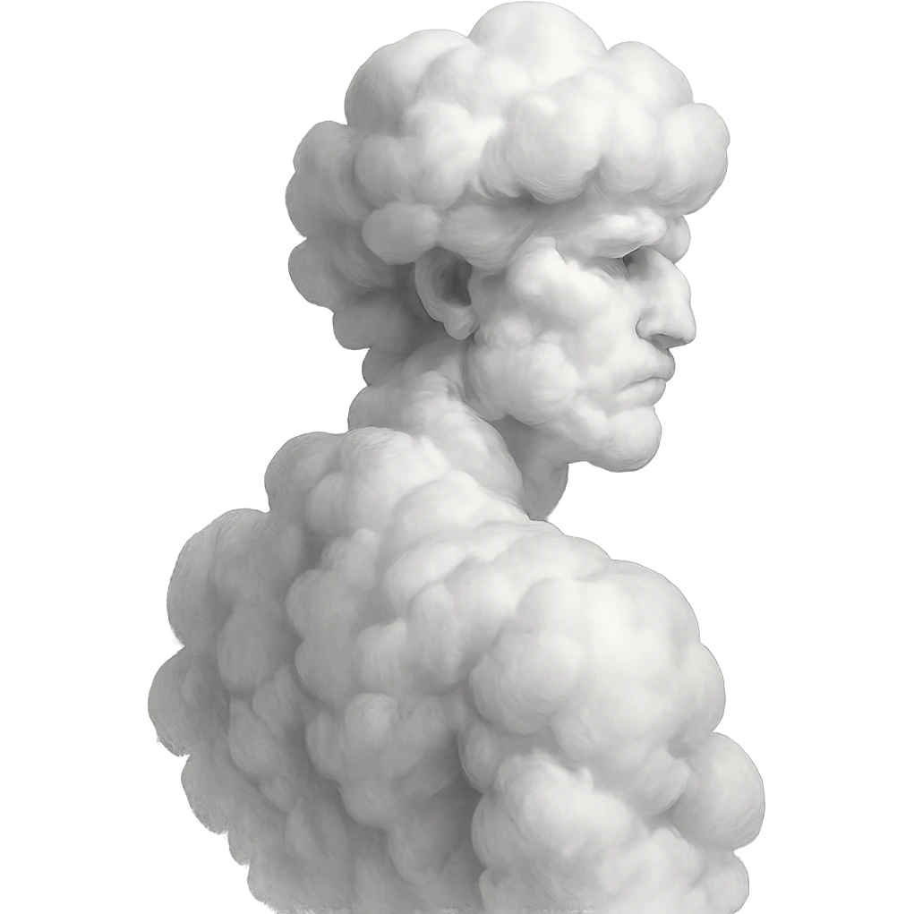 person fully made of voluminous clouds, shoulder view, looking straight, no background emoji