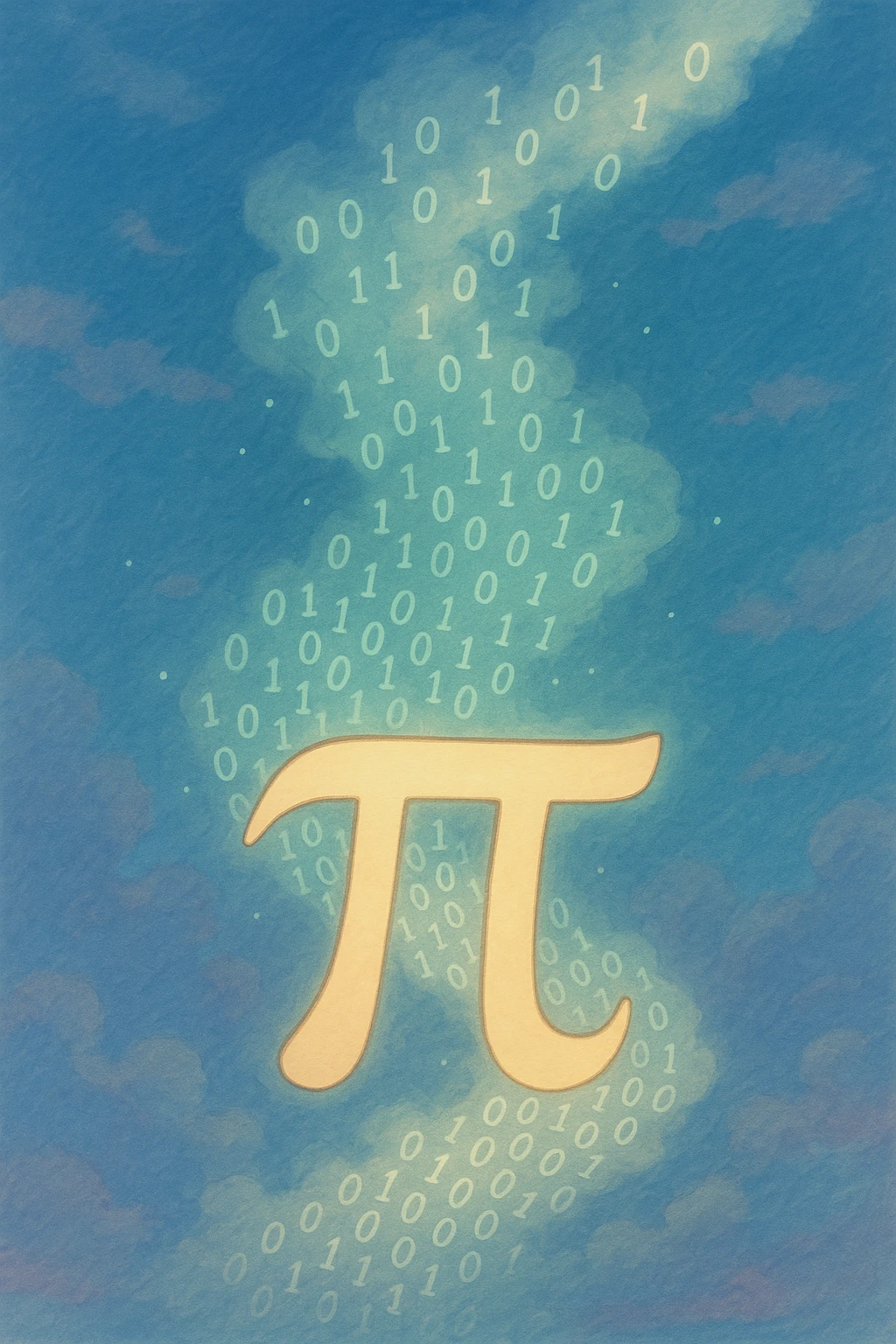  combine the π (pi) math symbol, binary code, and digital mist emerging from it. emoji