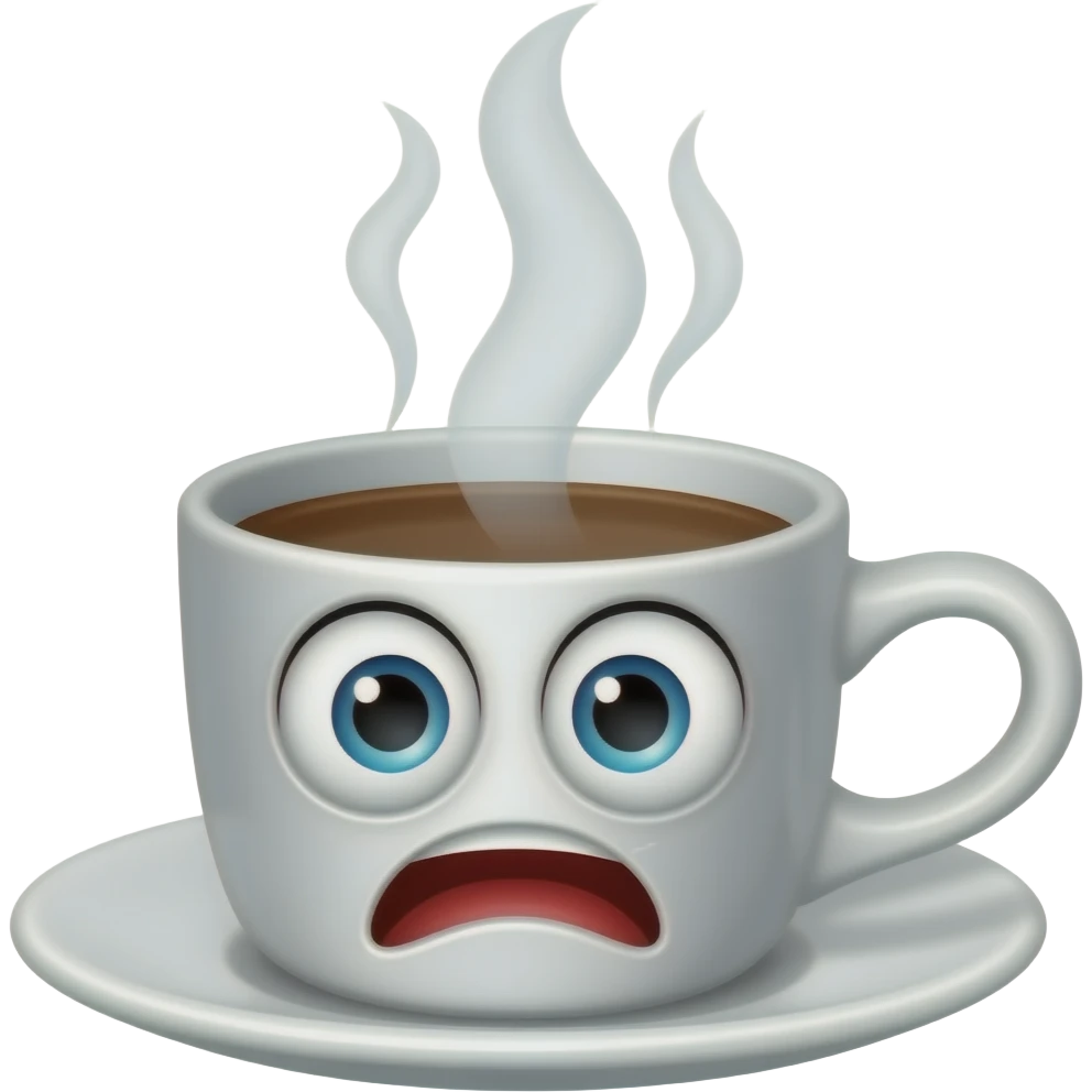 coffee cup animated whith eyes and mouth with revulsion emoji