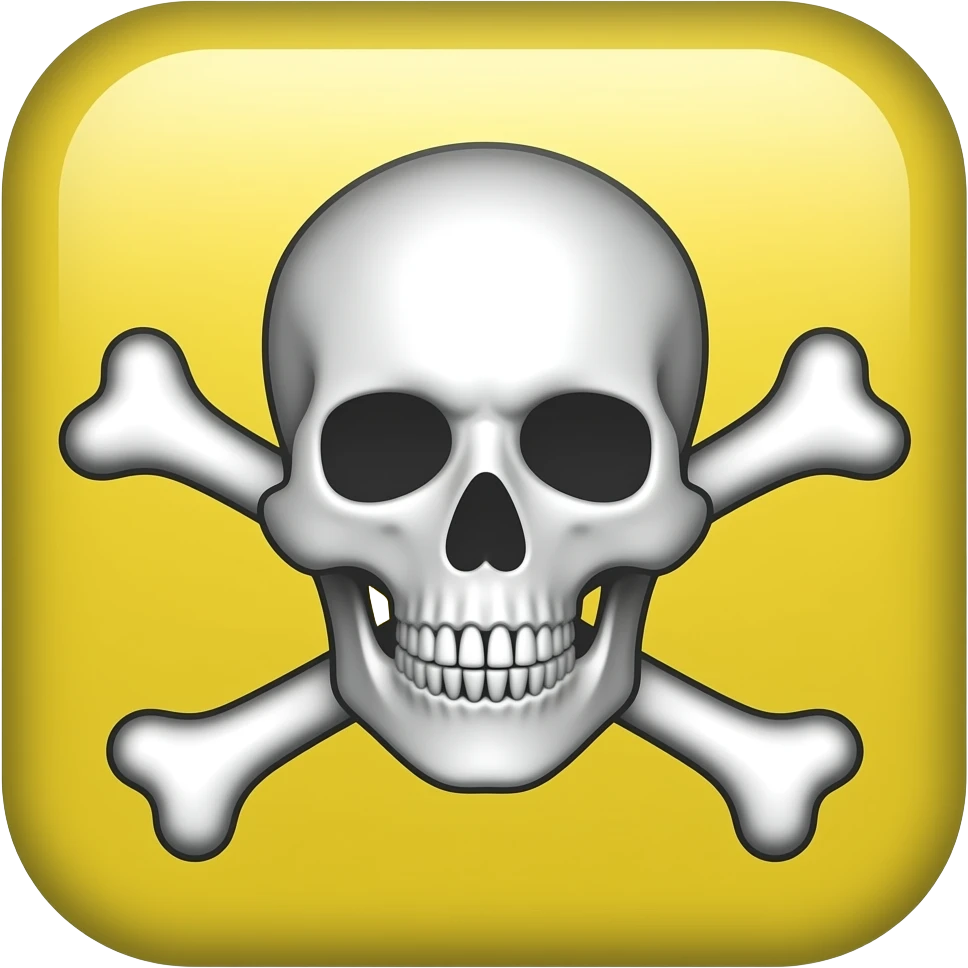 toxic symbol, angry skull, crossed bones in X behind, simple vector, bold black lines, minimal, high contrast, warning icon, centered, white or yellow background emoji