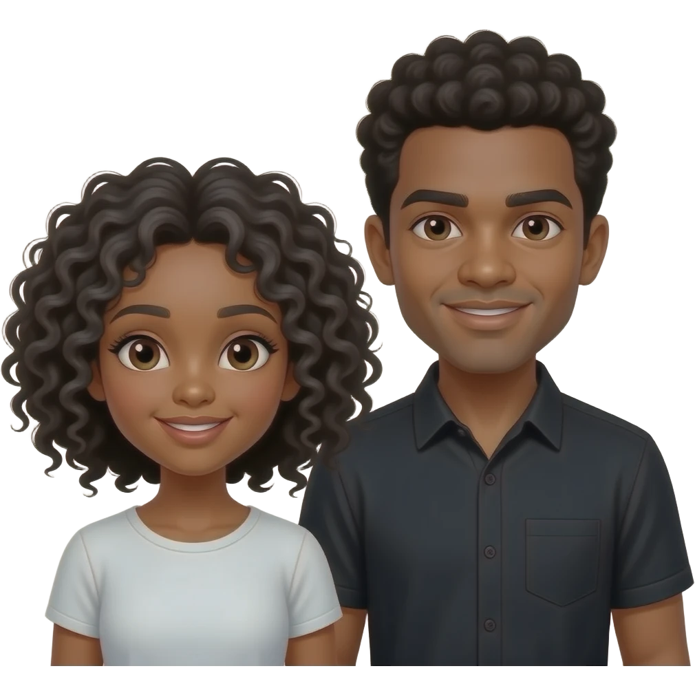 Make the girl with black hair and the guy with a black shirt brown skin black curly hair and brown skin emoji
