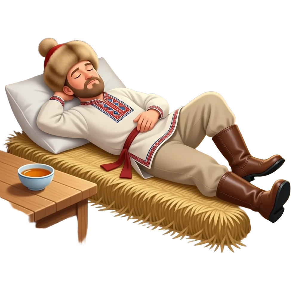 a russian peasant in national suit waking up emoji