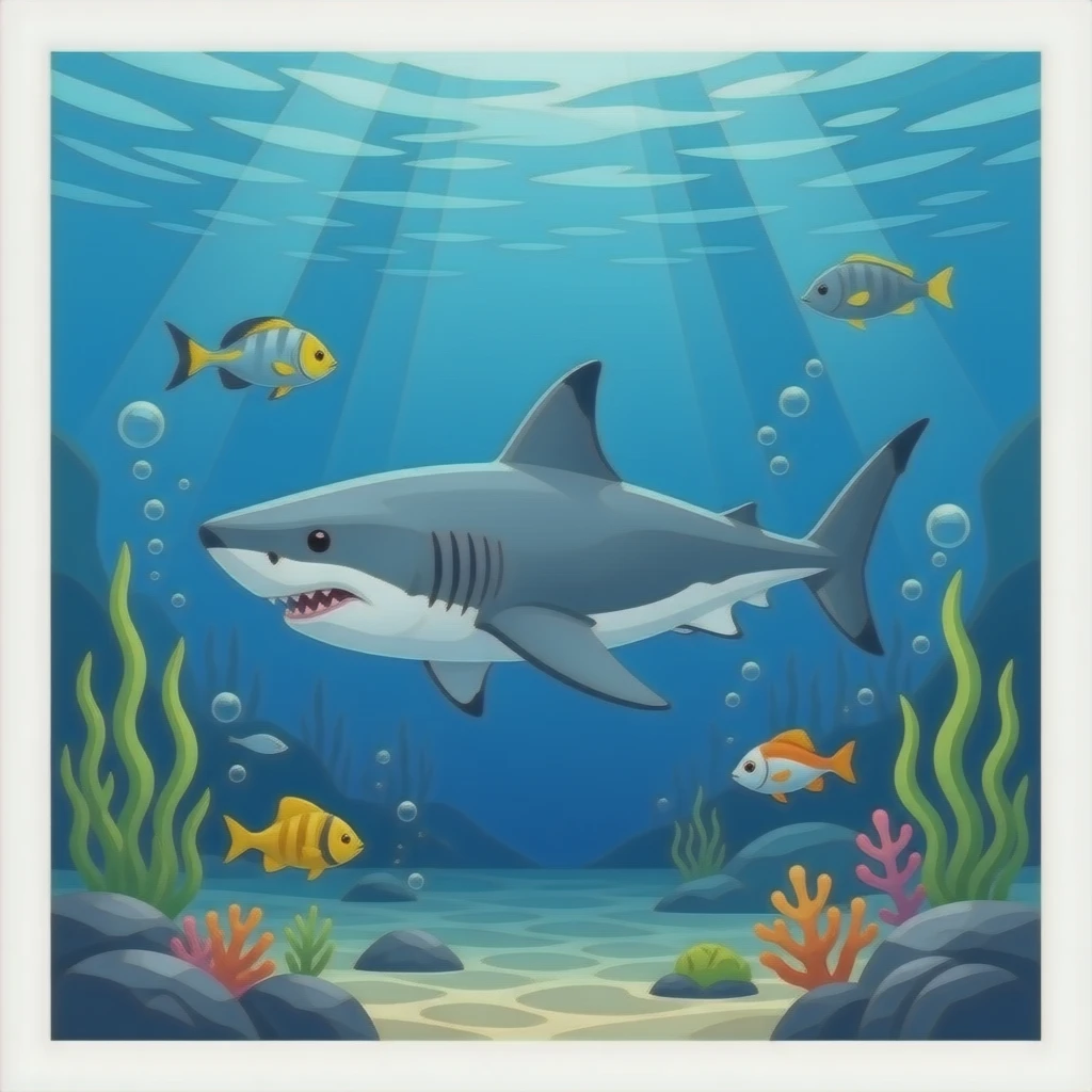 Underwater with fish and shark emoji