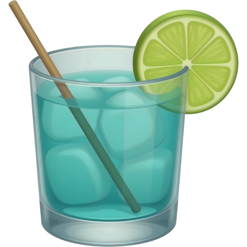 turquoise colored cocktail in on the rocks glass with  thin swizzle stick no lemon or lime emoji