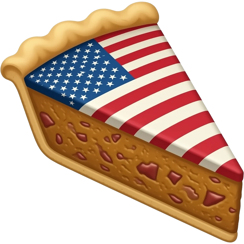 a piece of pie laid on a rolled up old American flag emoji