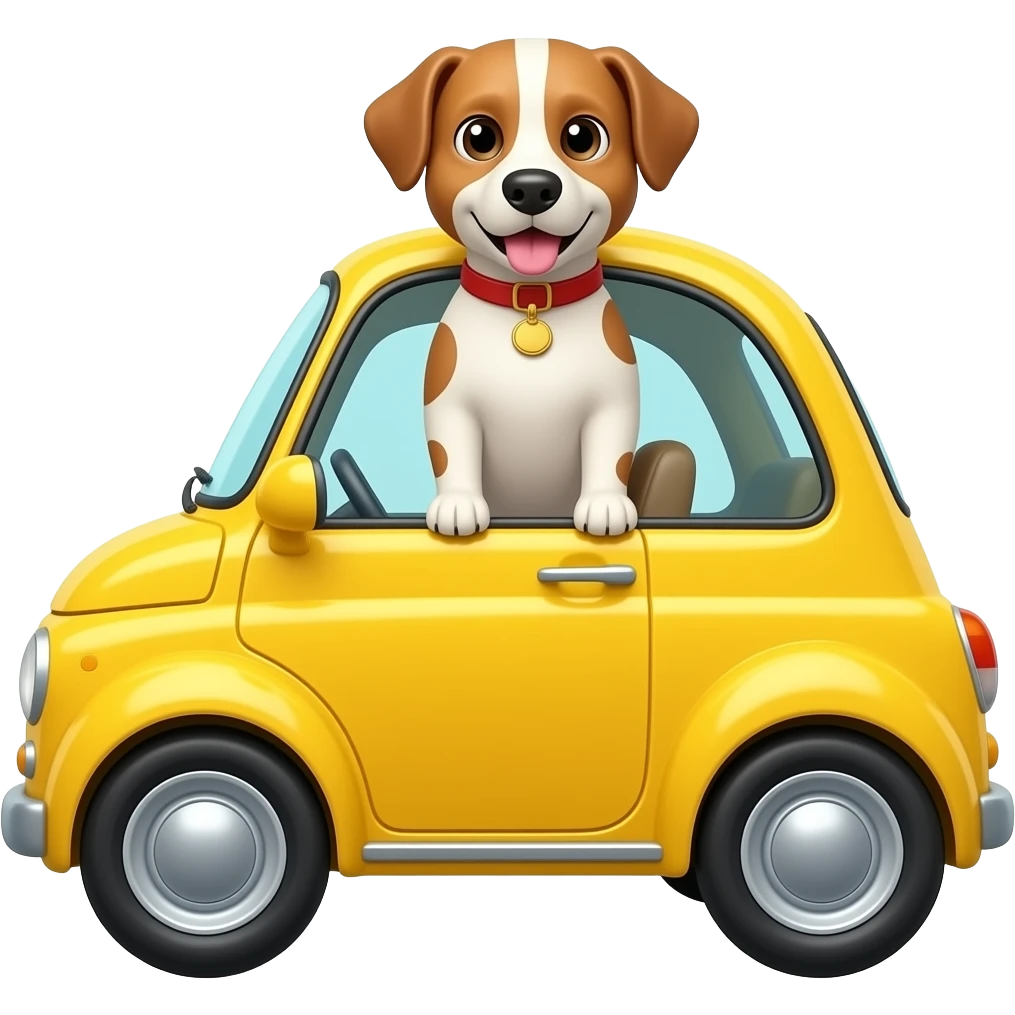 Yellow car in car dog emoji