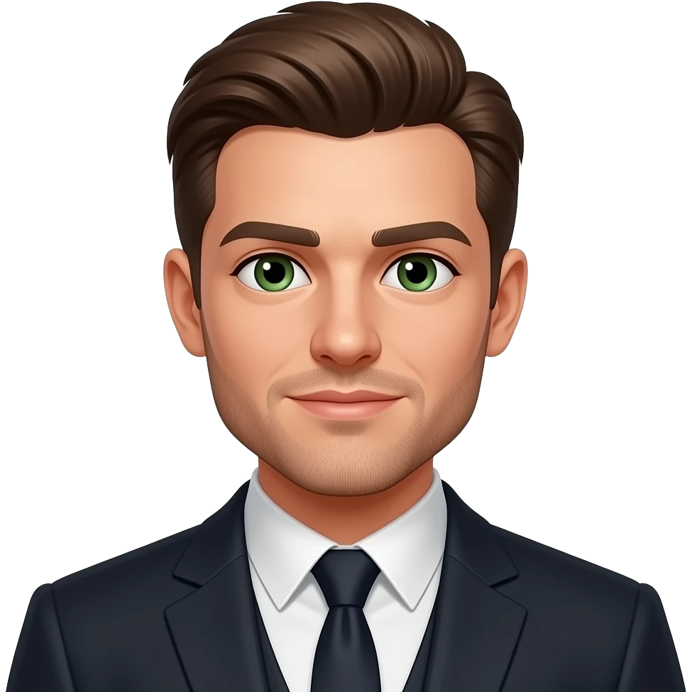 , Groom white skin and brown hair, green/brown eyes, thin  beard and tall cute emoji style emoji