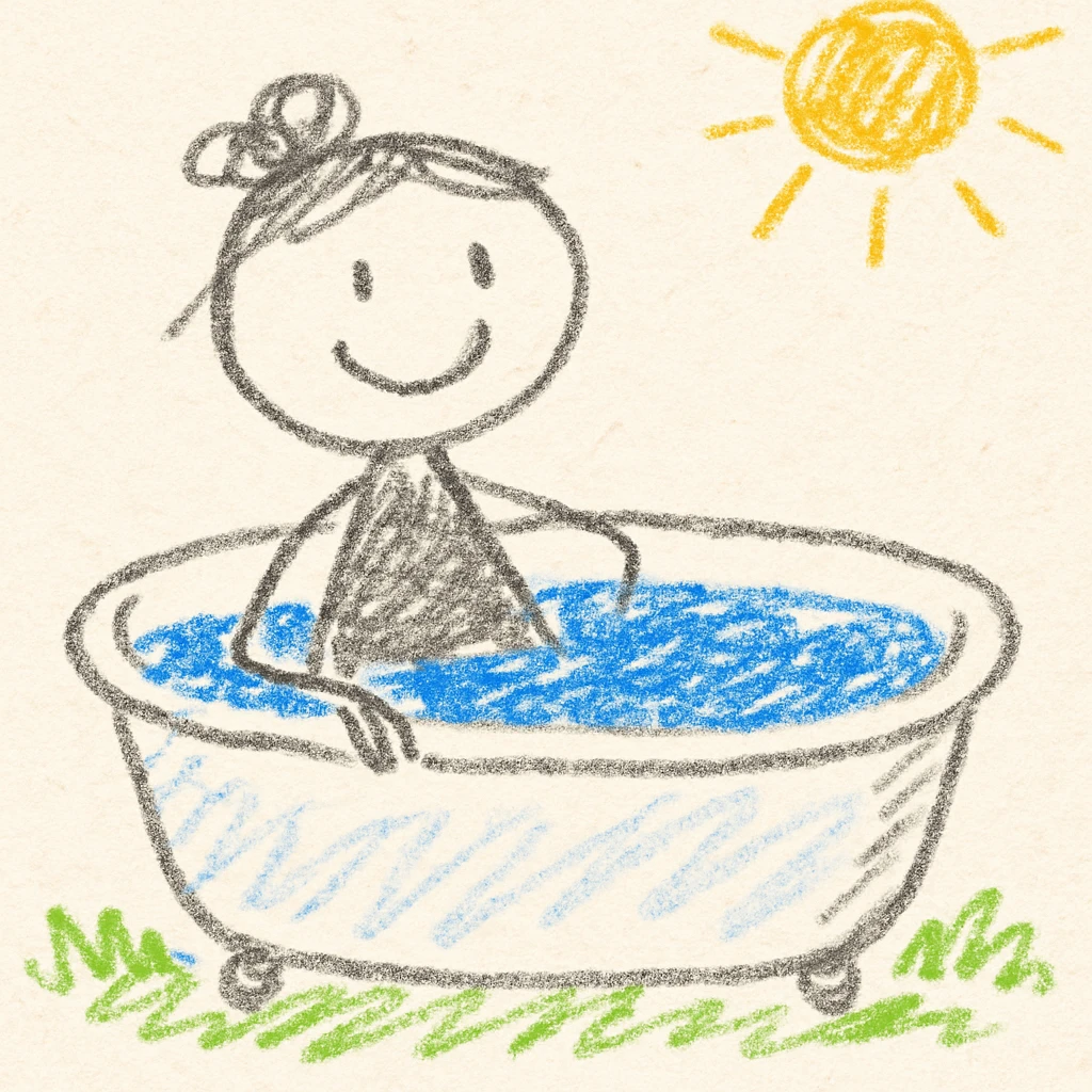 woman bathing, simple background, illustration style, soft and clear lines emoji