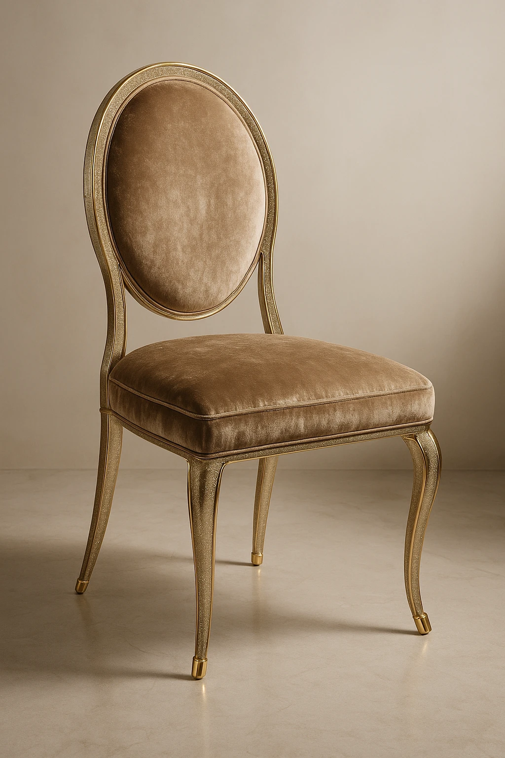 a glamorous dining chair, elegant, with metallic accents, plush upholstery, and a touch of sparkle emoji