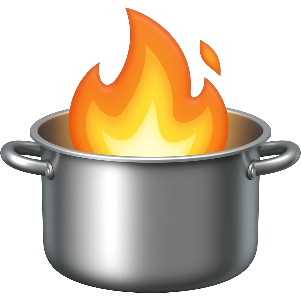 Cooking some fire on a nice metallic pot emoji