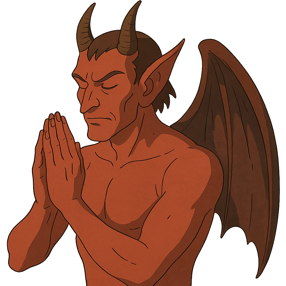 devil making prayer hands emoji