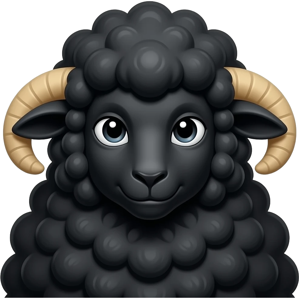 Black Sheep Bar & Grill: 3D emoji style, glossy surface, soft shadows, white background, centered, no text, black sheep character, fluffy wool, confident expression emoji