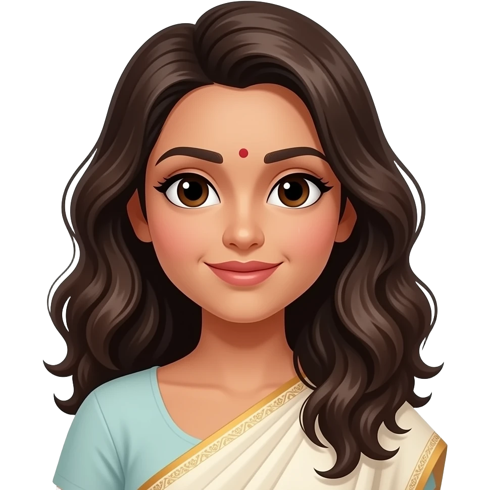 Indian woman with wavy hair but no dot on forehead emoji