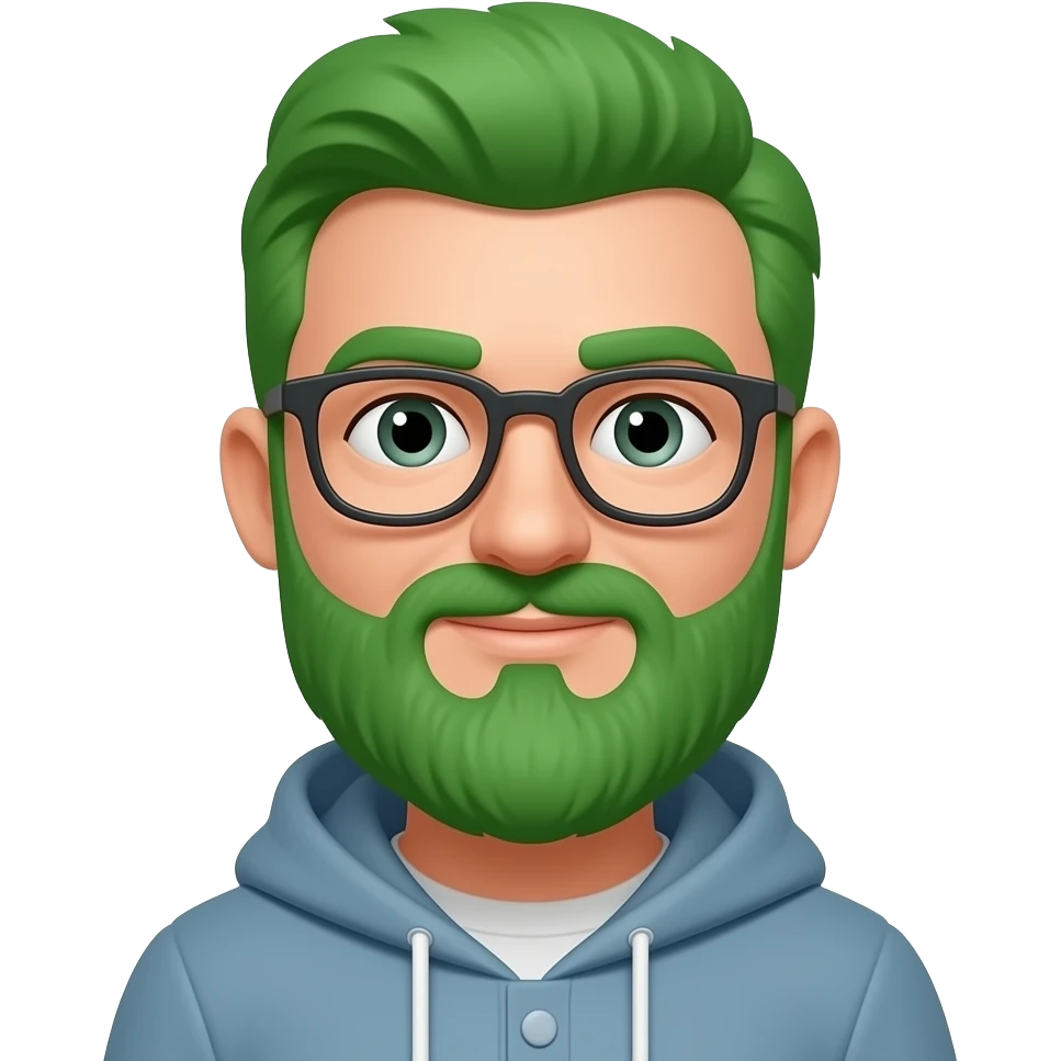 Azme un emiji que tenga barba verde i unas gafas emoji