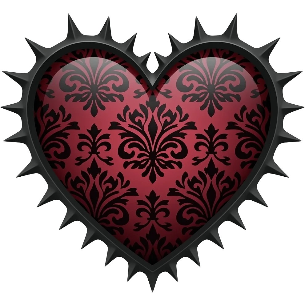 Deep dark Reddish Gothic emo edgy cool spiky Heart with black damask pattern emoji
