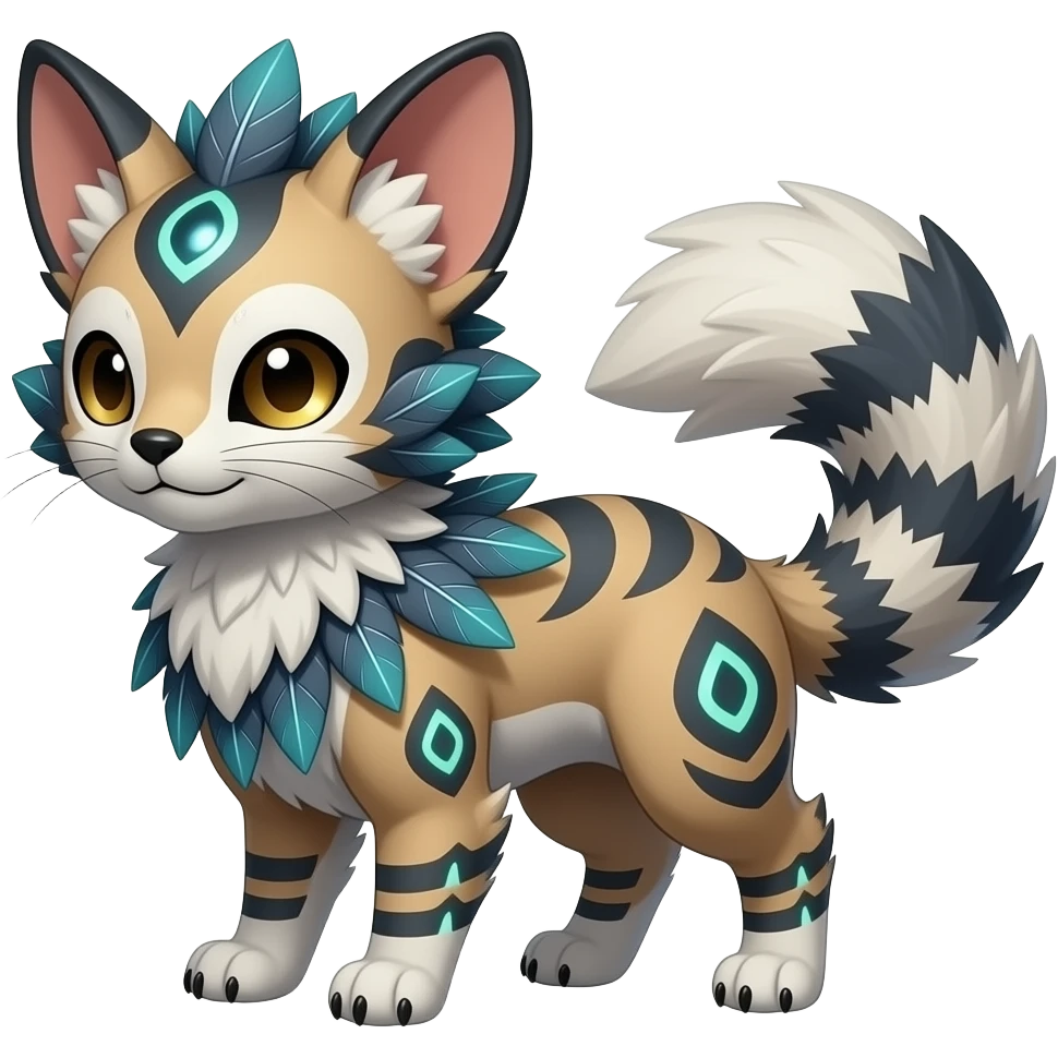 Futuristic furry fluffy floofy feathery tribal marked Genet-Absol-Kyurem-Zeraora-Primagen-fusion-creature with big wide ears emoji
