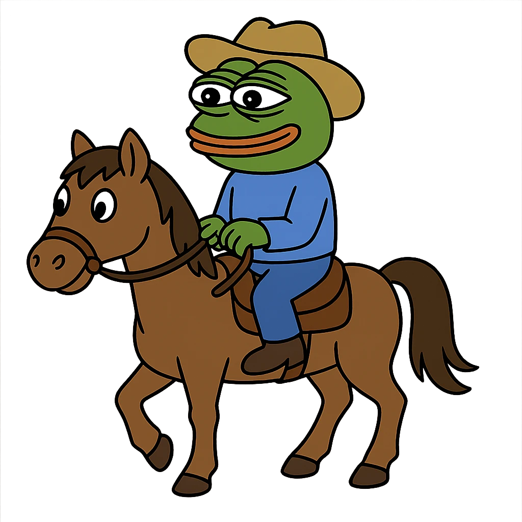 create a pepe riding horse, white background emoji