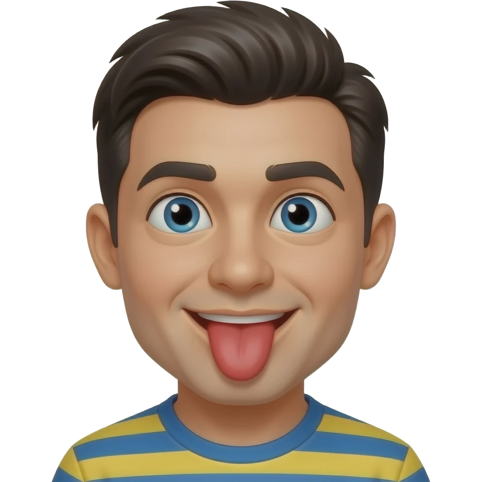 Que sea el EMOJI COMUN normal con unos ojos achinados y mirando hacia arriba y con la lengua afuera rojo emoji