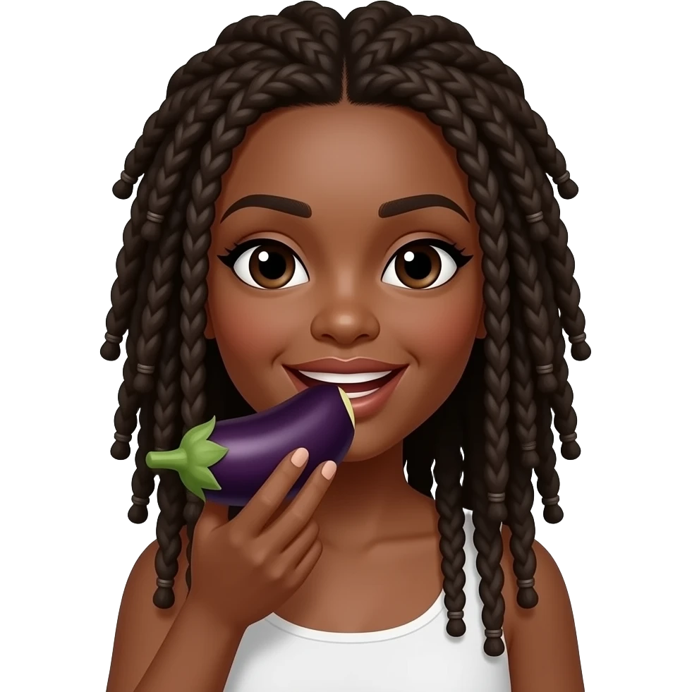 Black woman with dreadlocks eating eggplant emoji