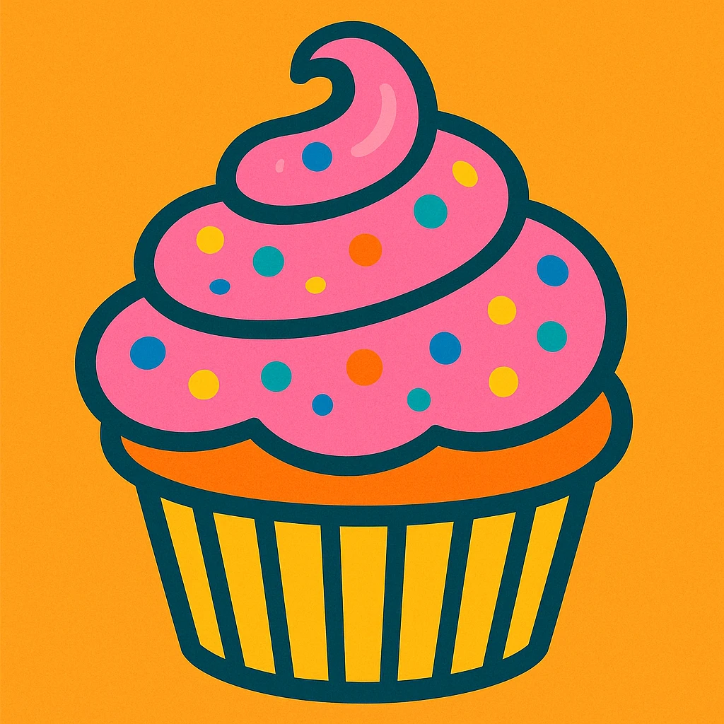 cupcake with pink icing, vibrant and playful style emoji