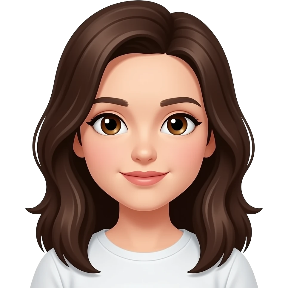 chica `pelo moreno oscuro largo  ojos marrones emoji