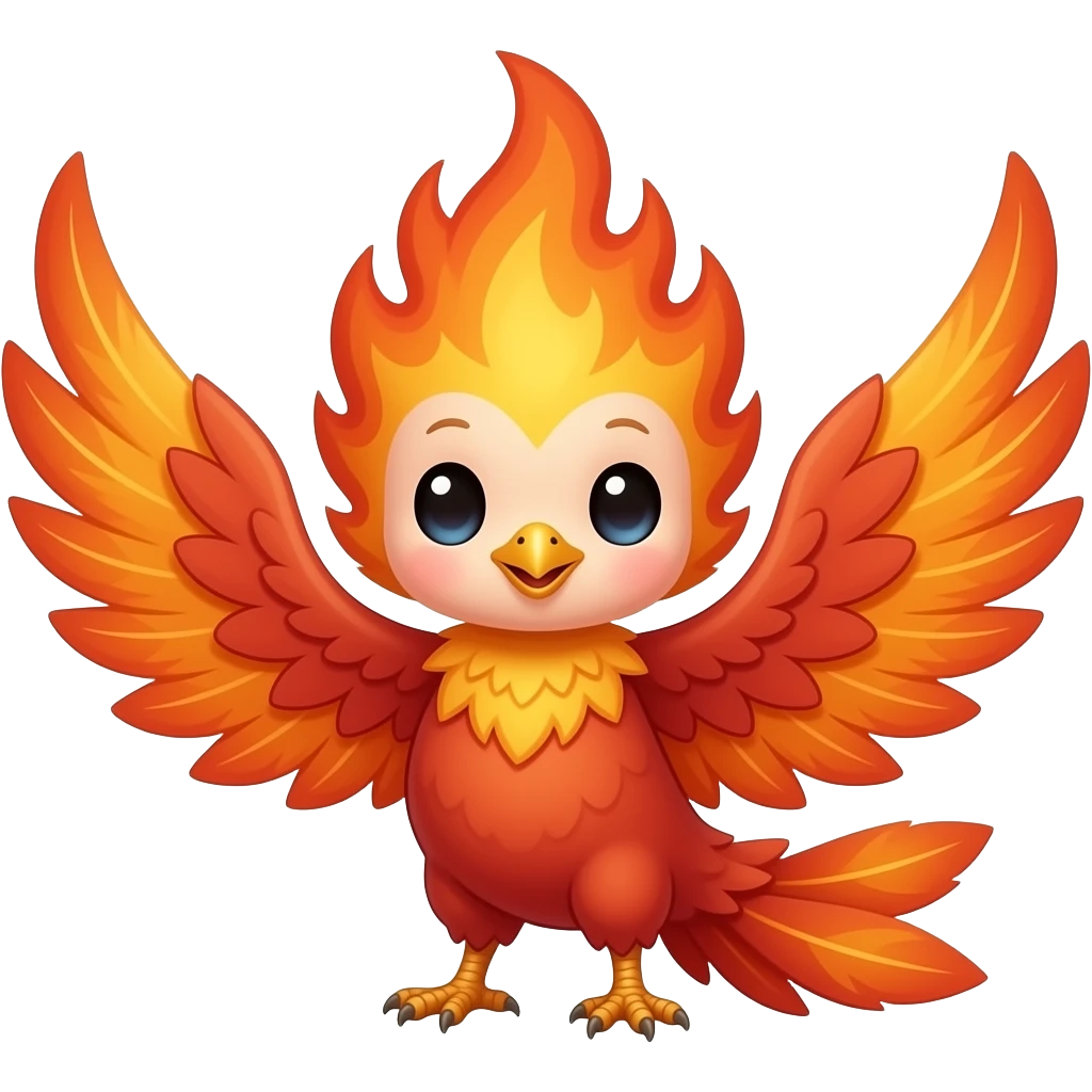 Kawii Baby Phoenix with flames emoji