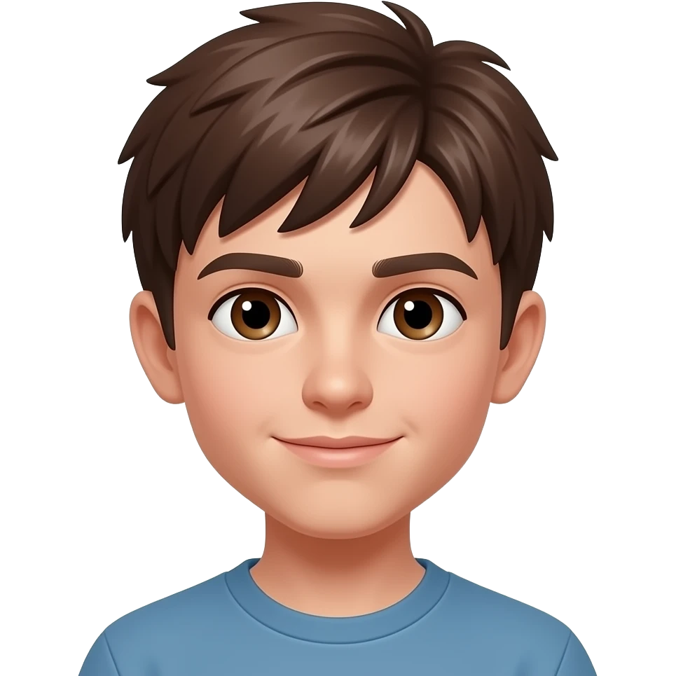 un garçon de 13 ans cheveux marrons yeux marron clair yeux légèrements bridés emoji