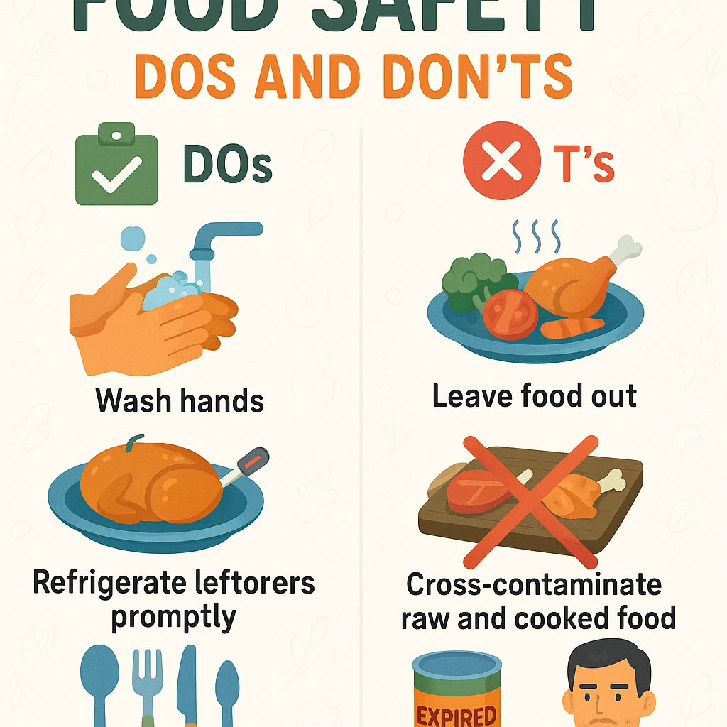 make a detail poster with title of "food safety dos and dont" emoji