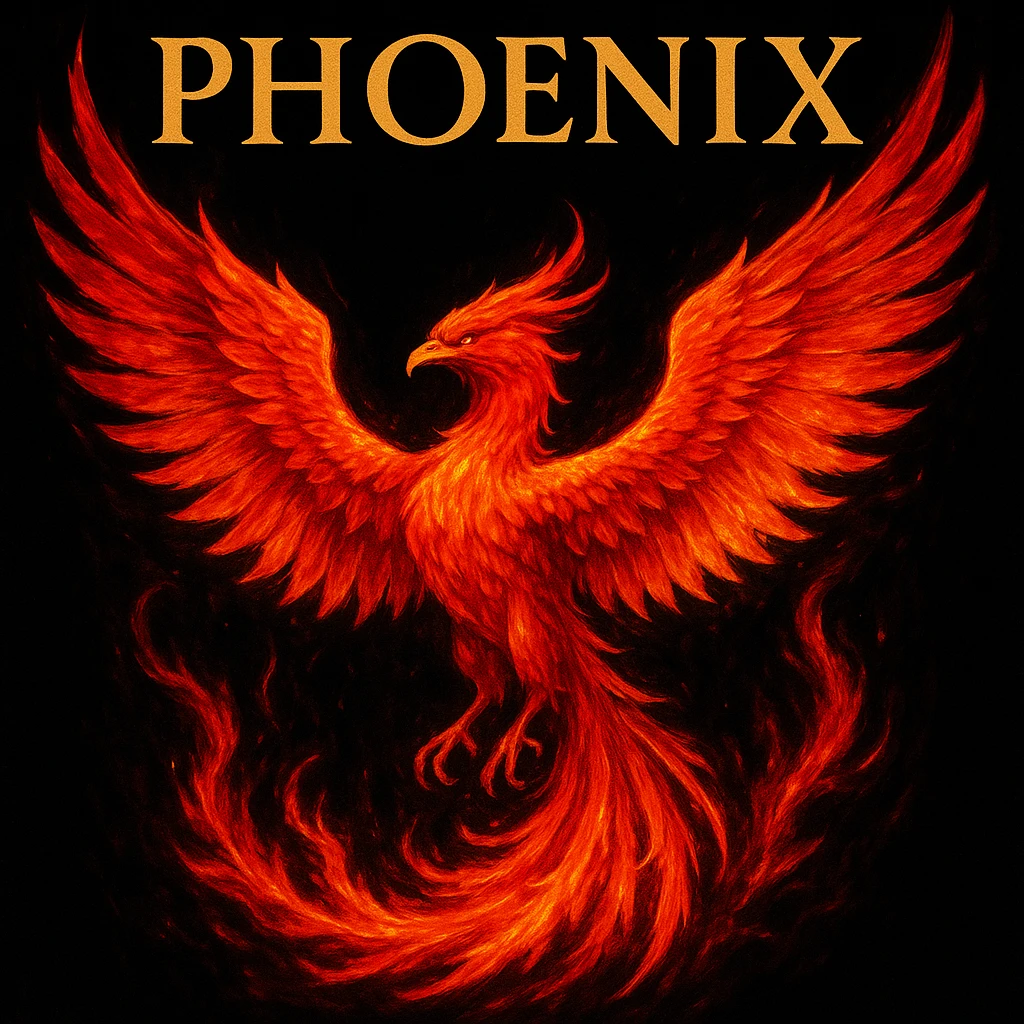make image of phoenix with title, black background emoji