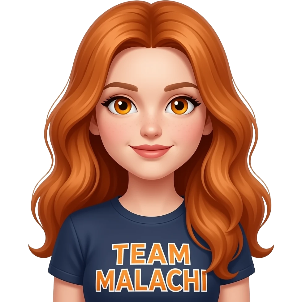 sexy girl with long ginger hair and ginger eyes a top with TEAM MALACHI written on it emoji