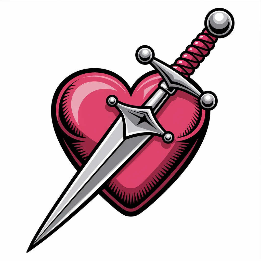 gothic heart with a silver dagger emoji