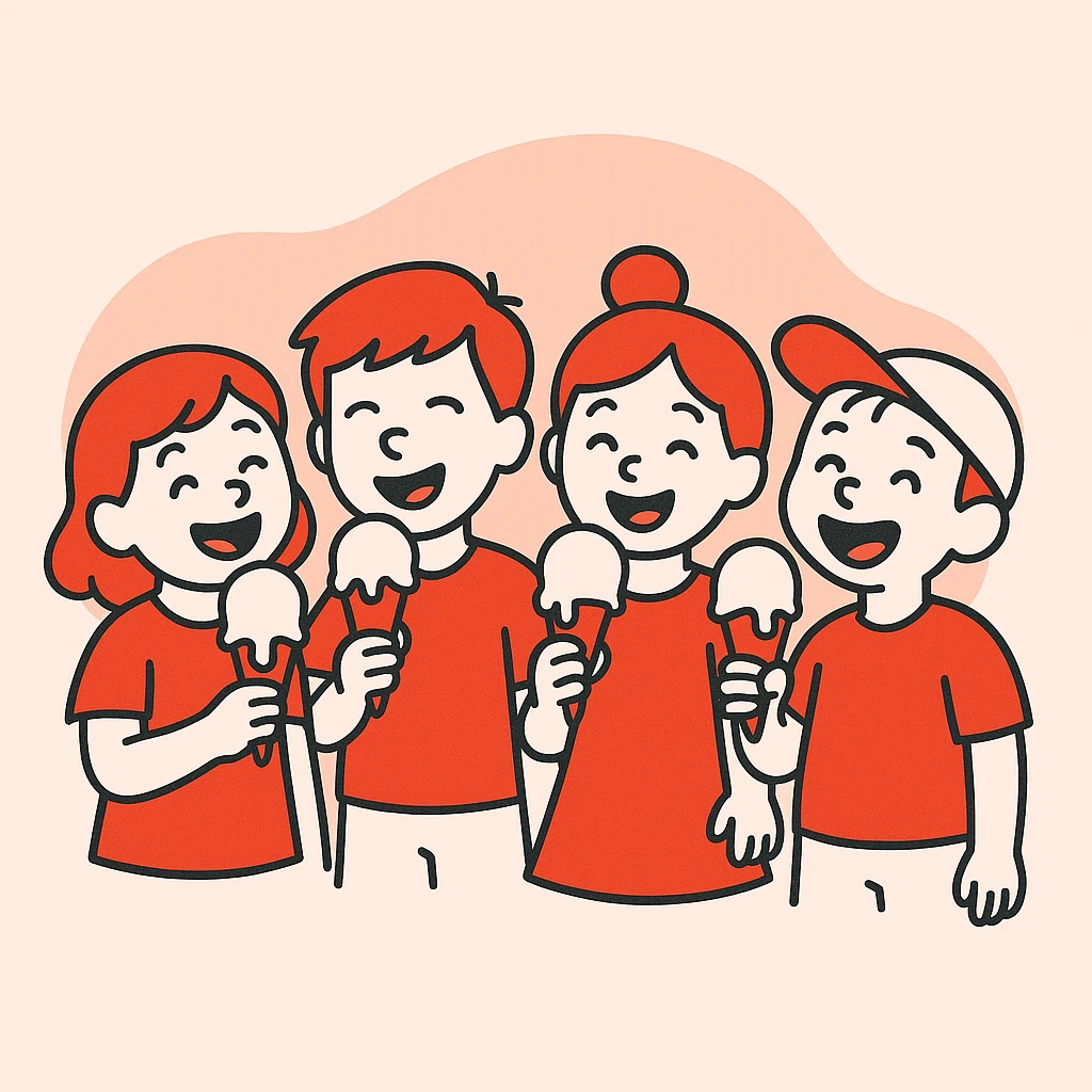 happy children with melting ice cream cones emoji