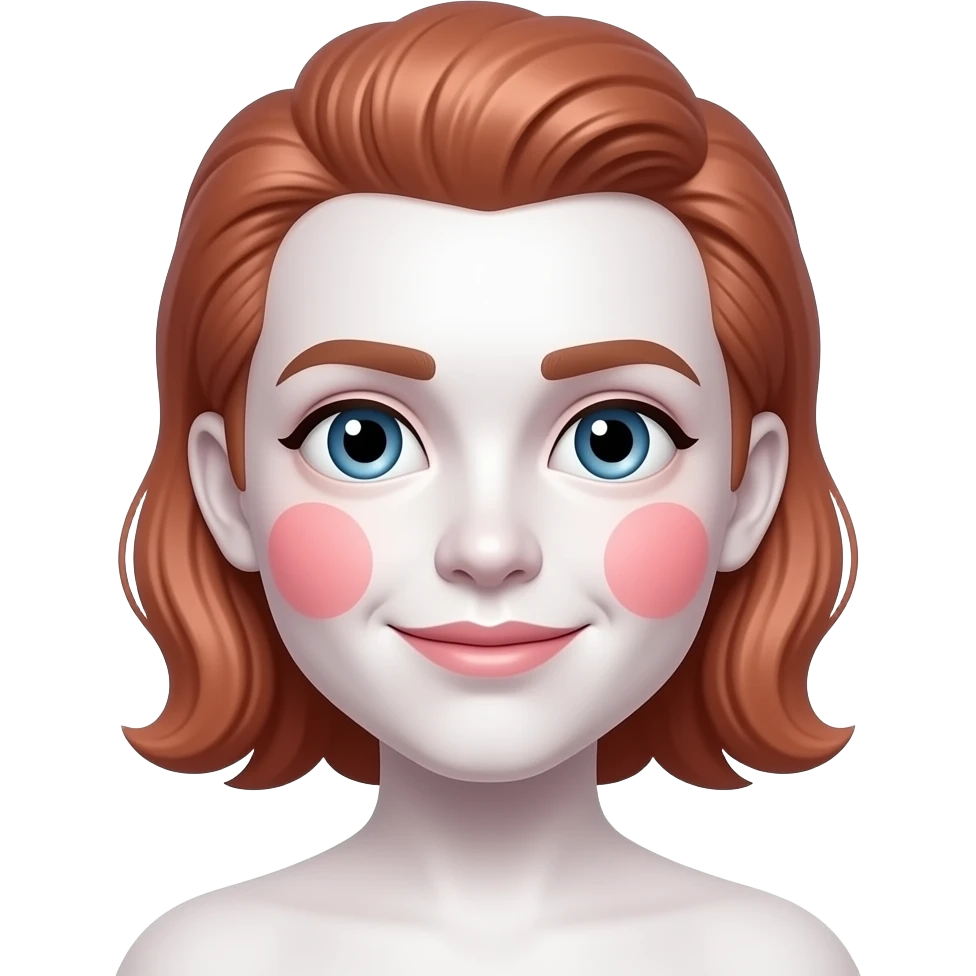 높은색상. 흰색 얼굴의 붉은색 홍조 파란동공 큰 눈 이모지 emoji